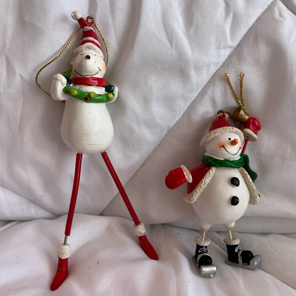 Festive Snowman Ornaments Set - Red and White